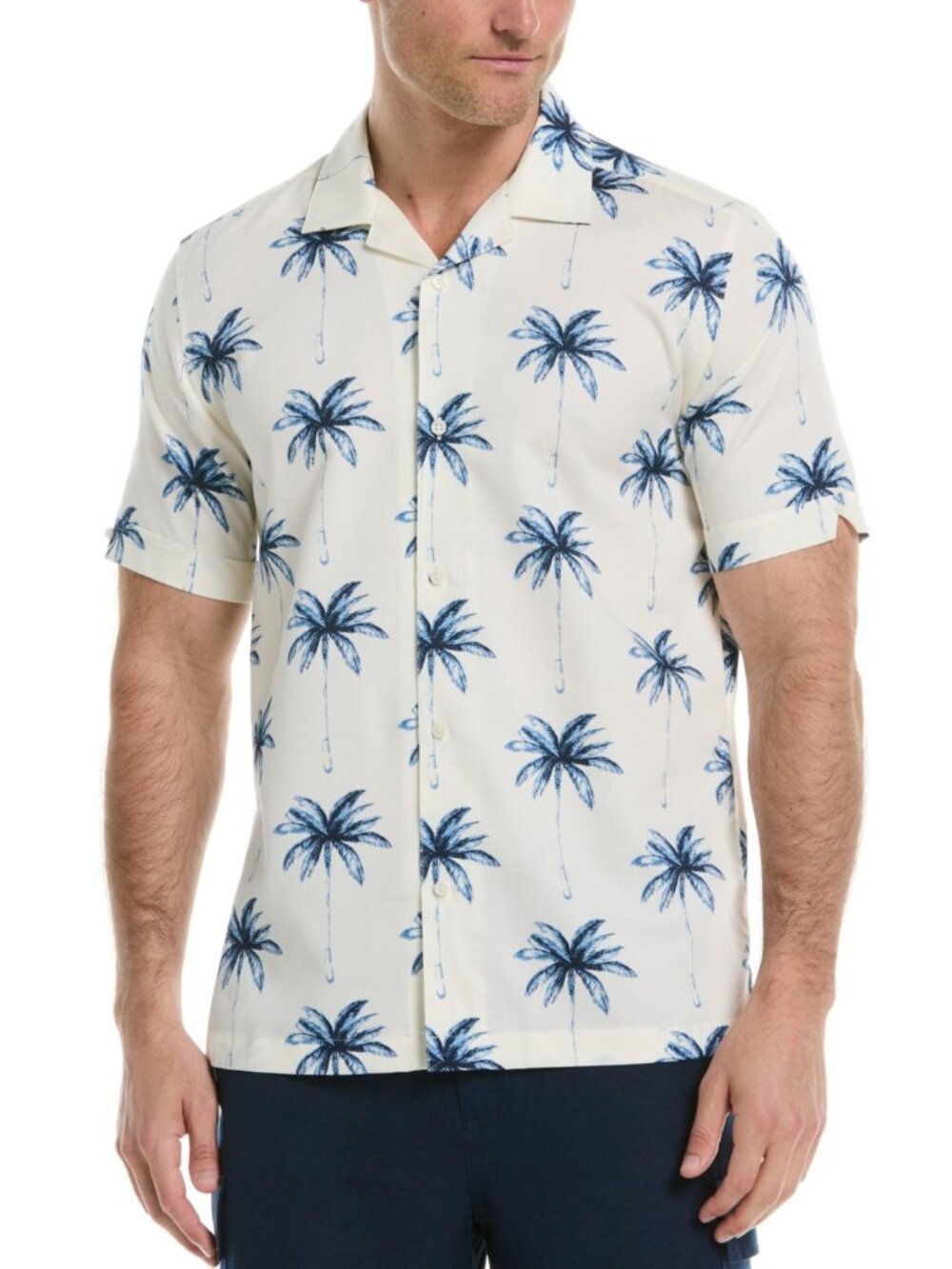 Cubavera Men's Palm Tree Print Short Sleeve Shirt in Egret White, Medium  NWT